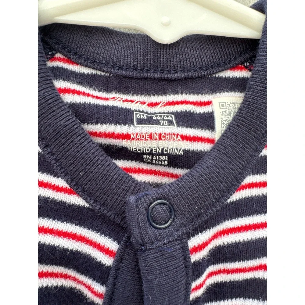 Polo Ralph Lauren Baby 6M Striped Footed Coverall Navy Red White Pony Logo 6 Mon